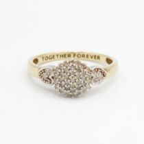 9ct gold diamond cluster ring with heart motif shank Size T 2.6 g