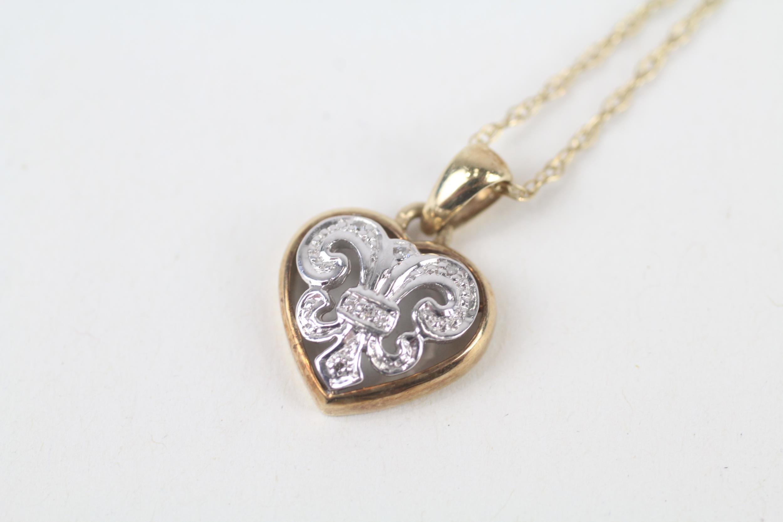 9ct gold diamond heart pendant necklace - Bild 2 aus 4