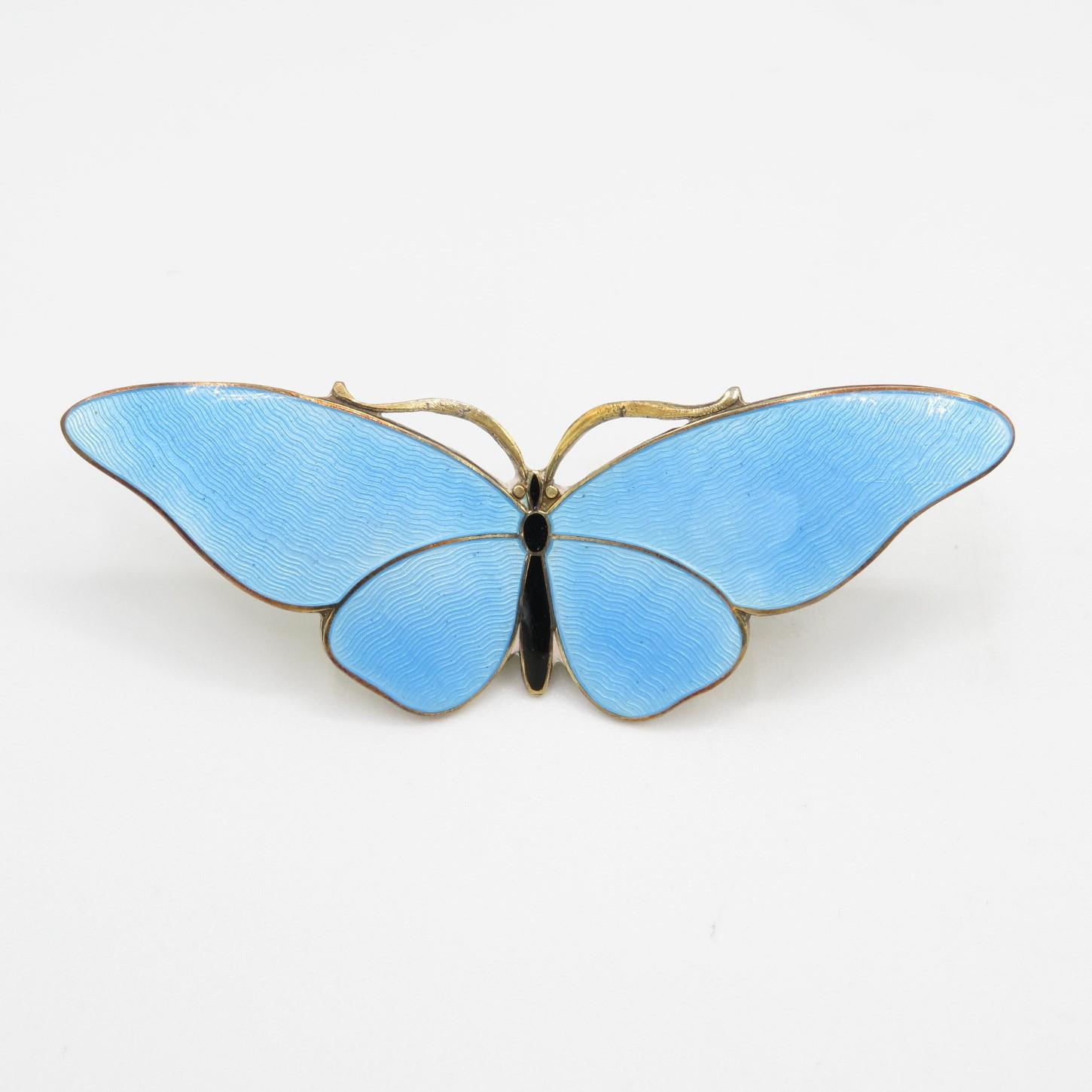 Silver enamel butterfly brooch by Gustav Hellstrom (13g) - Image 5 of 13