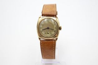 Antique 9ct Gold Cased Gents Trench Style WRISTWATCH Hand-wind WORKING - Antique 9ct Gold Cased
