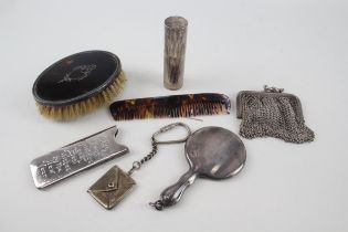 6 x Antique / Vintage Hallmarked .925 STERLING SILVER Vanity (194g) - Inc Chainmail Coin Purse,