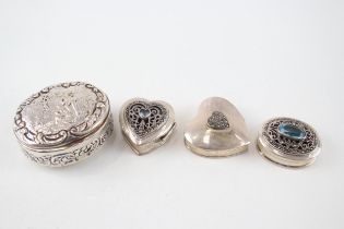 4 x Vintage .925 Sterling Silver Trinket Pill Boxes Inc Marcasite, Figural (70g) - In vintage