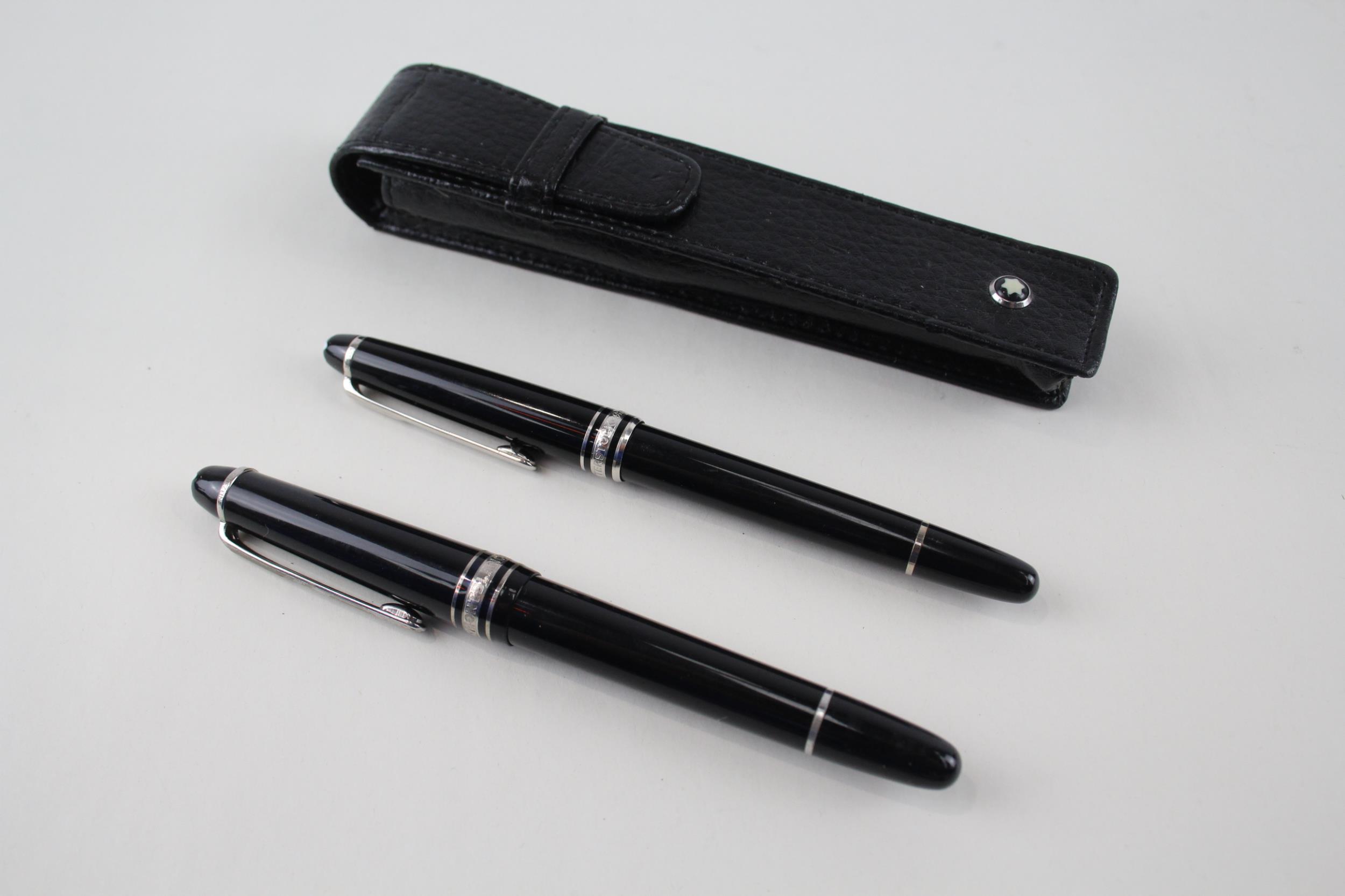 Montblanc Meisterstuck Fountain Pen w/ 14ct White Gold Nib, Rollerball, Pouch - w/ 14ct White Gold