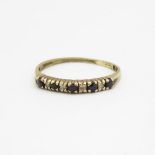 9ct gold vintage sapphire & diamond half eternity ring, claw set Size O 1.3 g