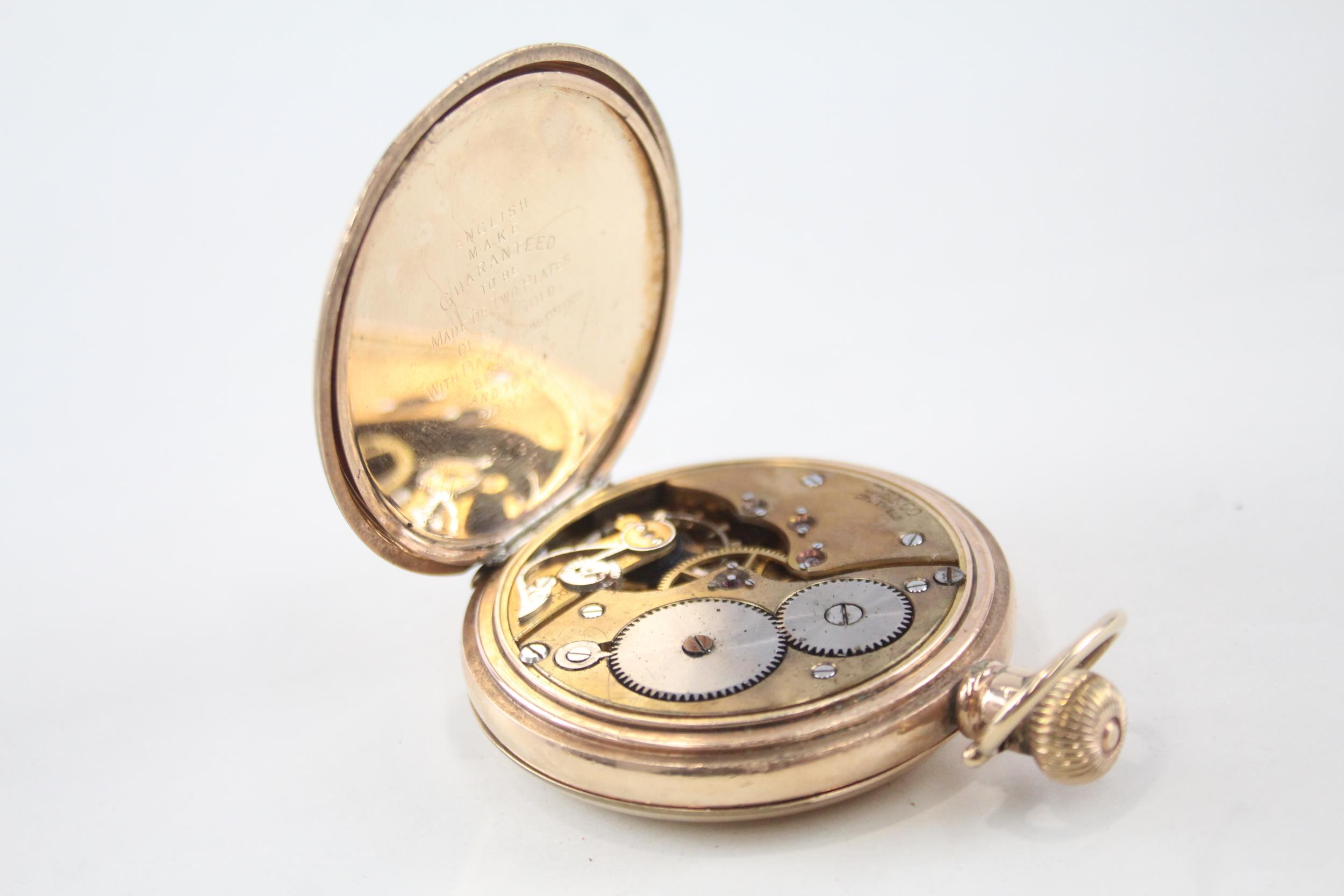 DENCO Gents Rolled Gold Full Hunter Pocket Watch Hand-wind WORKING - DENCO Gents Rolled Gold Full - Image 3 of 5