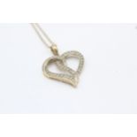 9ct gold diamond abstract heart openwork pendant necklace 2.7 g