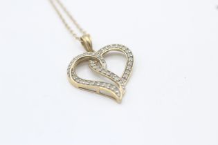 9ct gold diamond abstract heart openwork pendant necklace 2.7 g