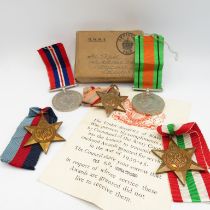 Boxed WWII Army Casualty medal group inc. Italy-Africa Stars etc. Casualty notice - Col. C.C.