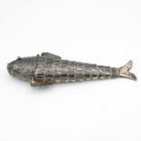 Antique Victorian 1899 London Sterling Silver Articulated Fish Snuff Box (92g) - Maker - William