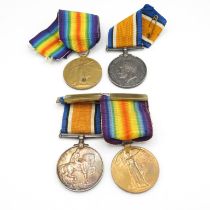 2x WWI medal pairs named 58091 Pte. A Fox Manchester Regt 253606 Gnr. H Beever RA -