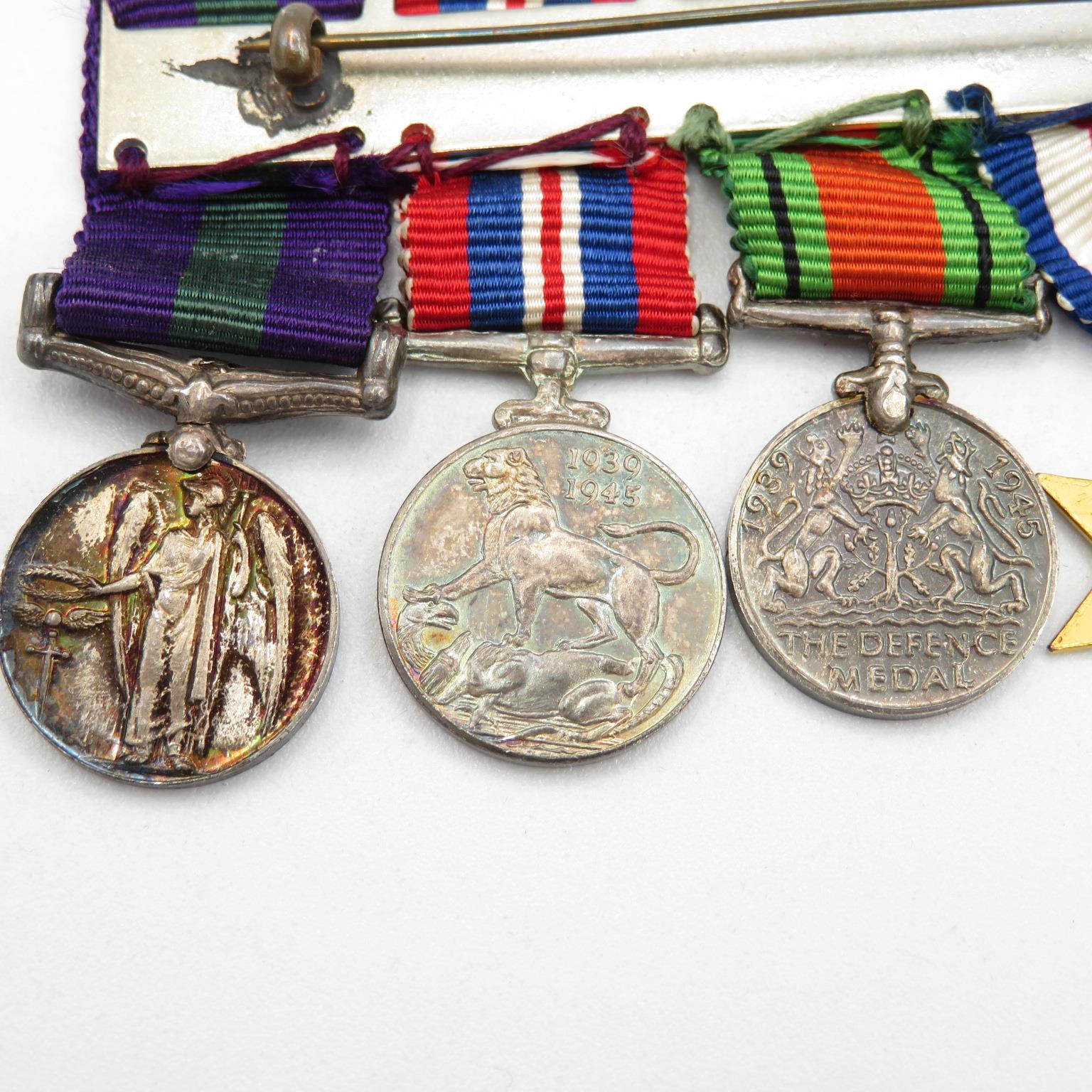 WWII mounted medal group inc. full size and miniature + Regimental tie and Royal Engineers Cap Badge - Image 11 of 14