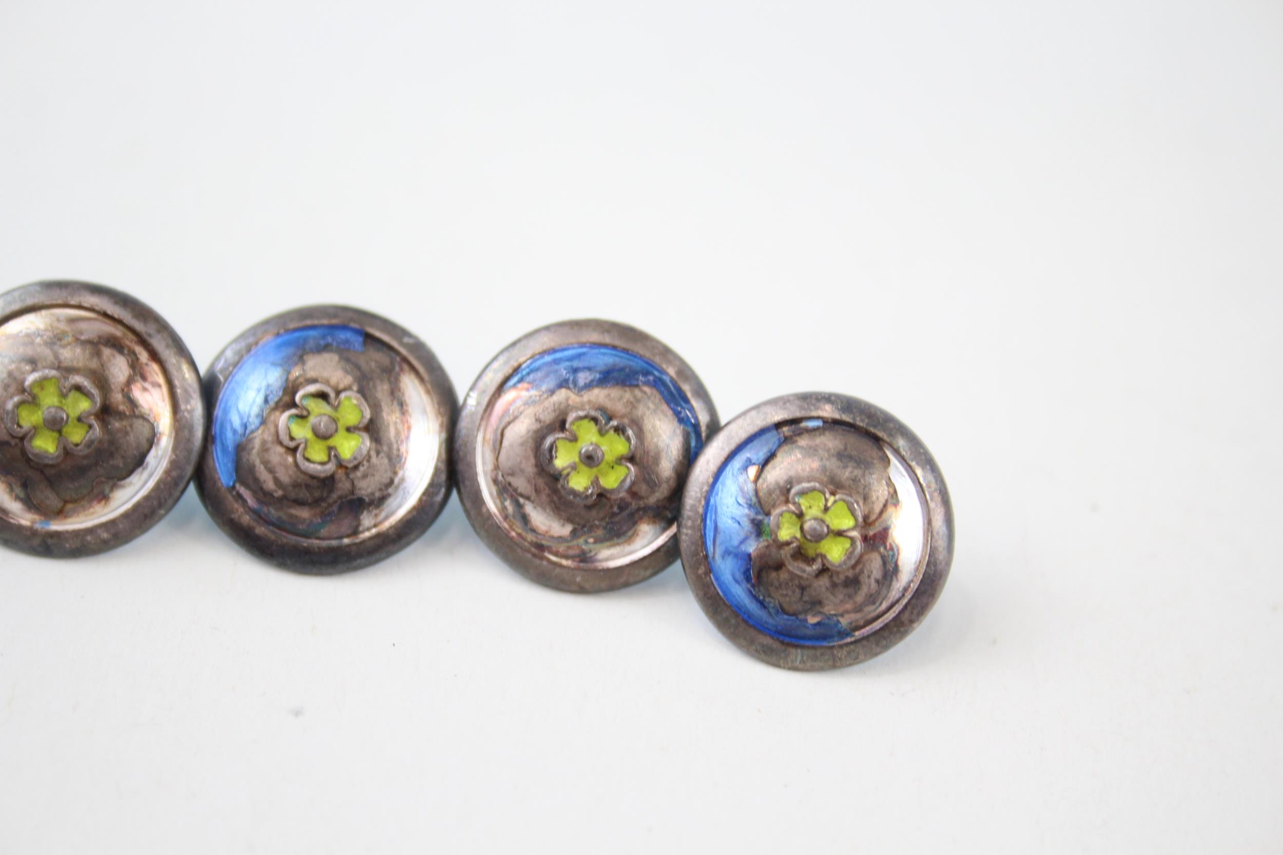 5 x Antique / Vintage Stamped .925 Sterling Silver Guilloche Enamel Buttons (8g) - Diameter - 1. - Image 4 of 5