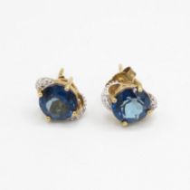 9ct gold diamond & topaz stud earrings 2.1 g