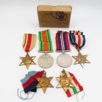 WWII boxed medal group inc. Africa, Italy, France and Germany stars etc. -