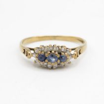 9ct gold vintage sapphire & diamond cluster ring Size M 1.5 g