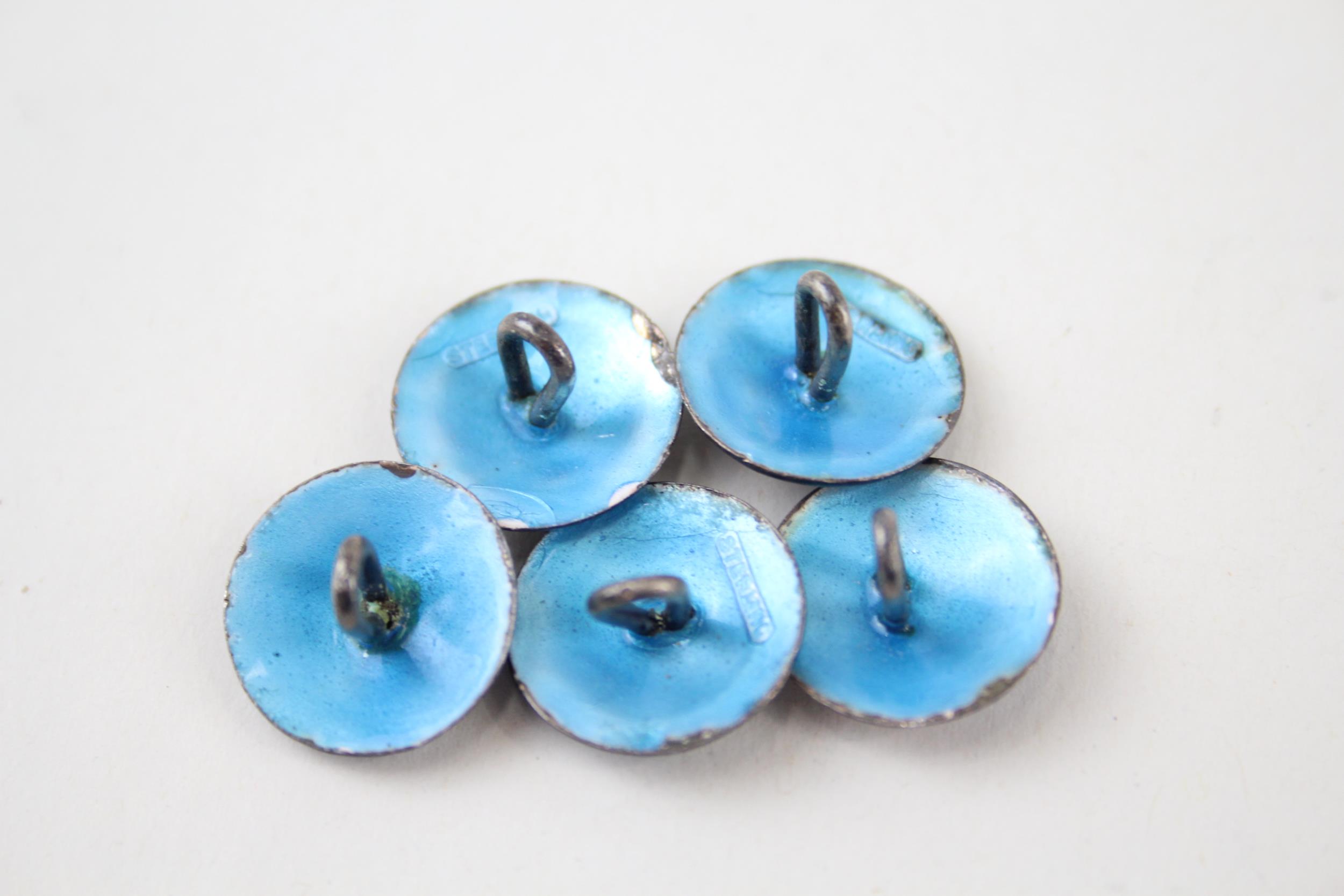 5 x Antique / Vintage Stamped .925 Sterling Silver Guilloche Enamel Buttons (8g) - Diameter - 1. - Image 5 of 5