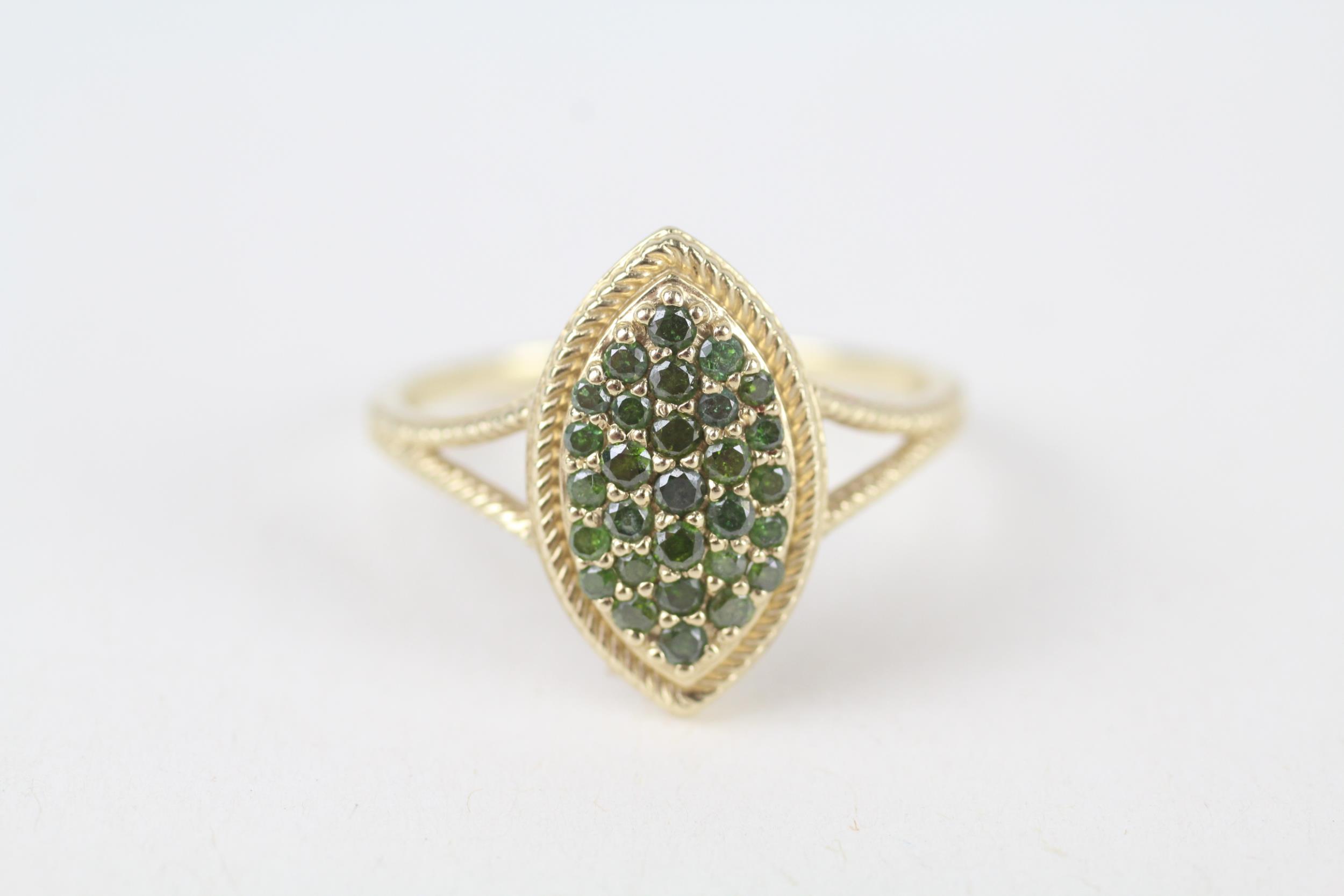 9ct gold enhanced green diamond marquise shaped cluster ring with split shank Size T 1/2 3.1 g - Image 2 of 5