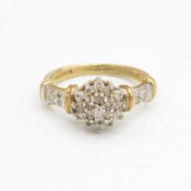 9ct gold diamond cluster ring , claw set Size J 2.3 g