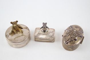 3 x Vintage .925 Sterling Silver Trinket Pill Boxes Inc Fairy, Teddy Bear (82g) - In vintage