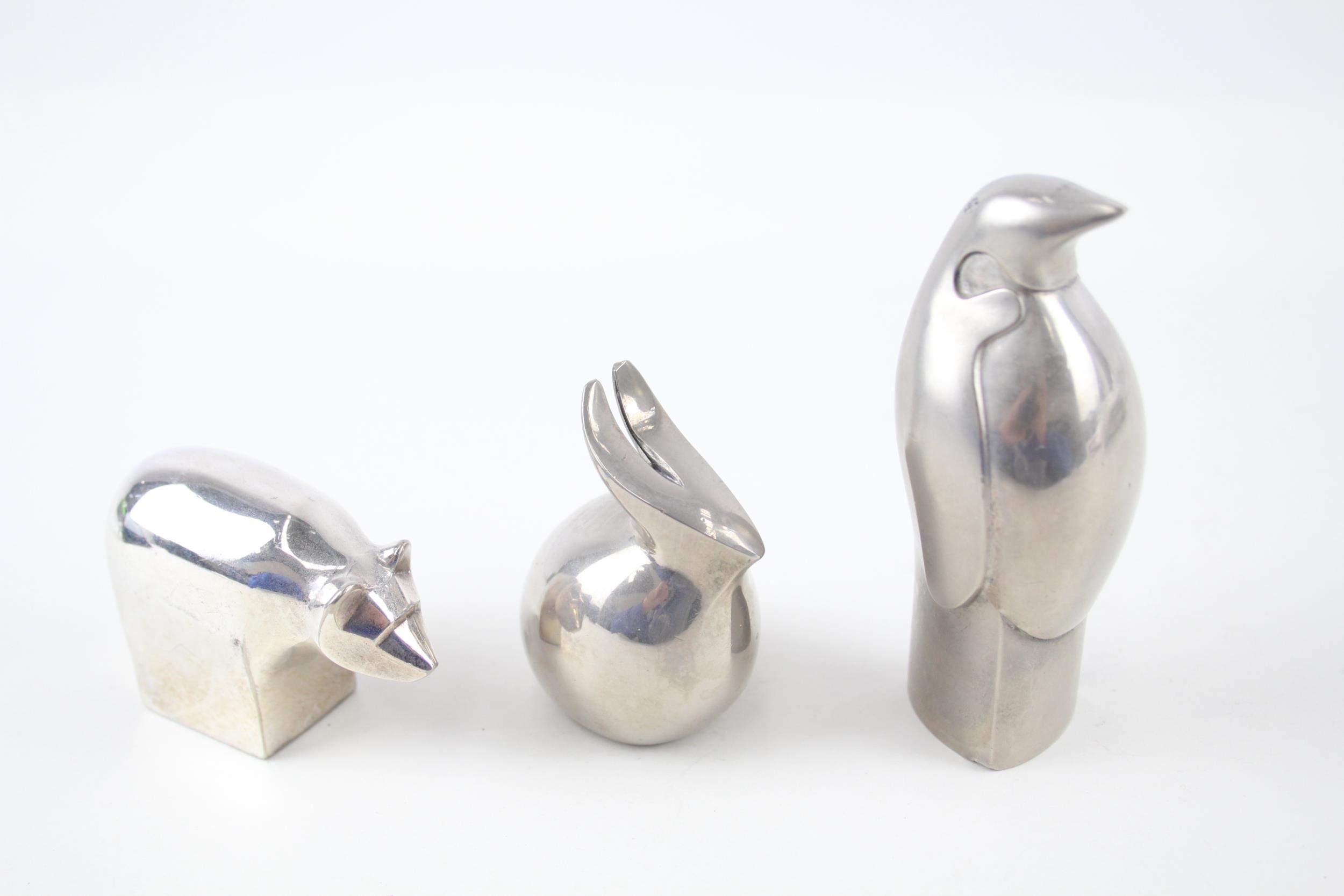 3 x DANSK Japan Silver Plated Novelty Animal Paperweights / Ornaments Inc Rabbit - Inc Rabbit, Polar
