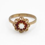 9ct gold opal & garnet floral cluster ring Size O 1.9 g
