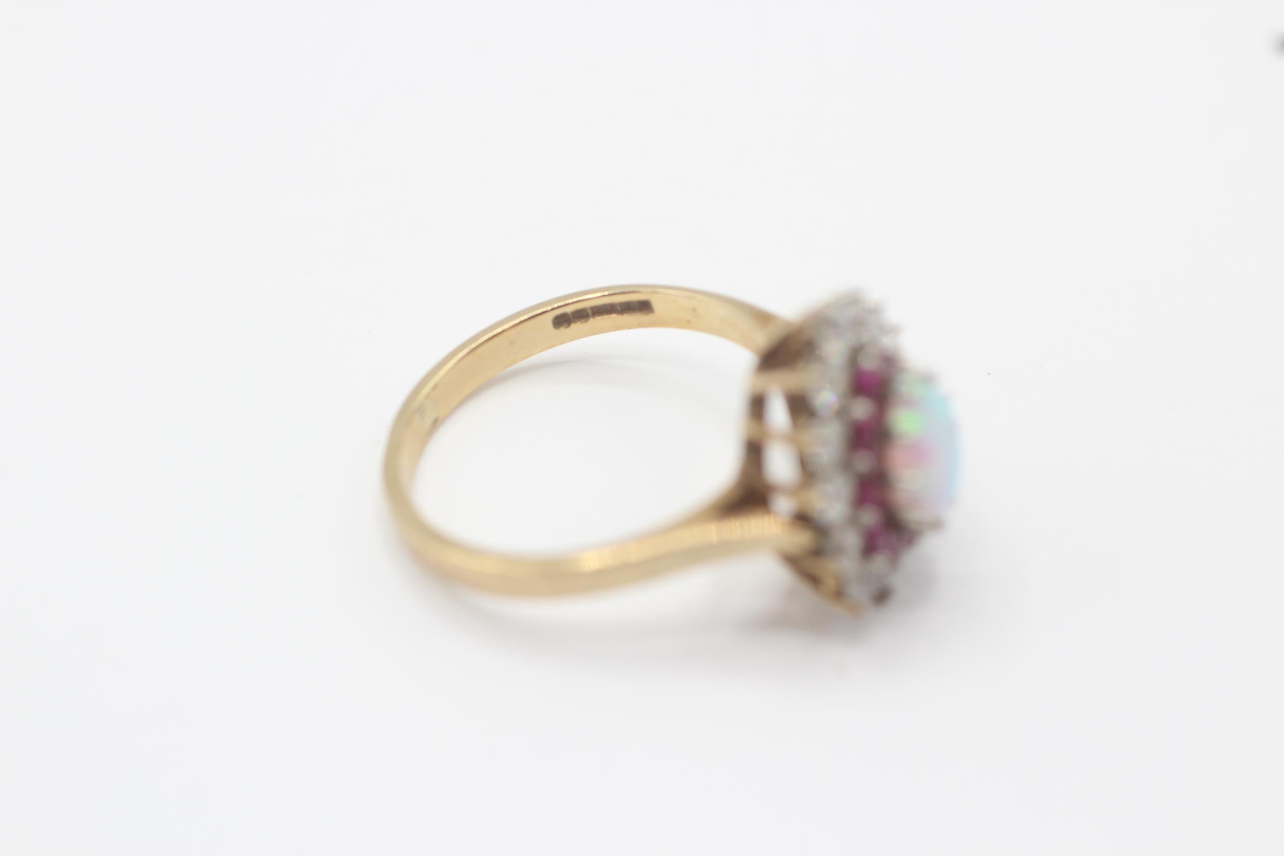 9ct gold opal, ruby & cubic zirconia pear shaped cluster ring Size N 3.3 g - Image 7 of 7