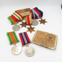 Boxed WWII family medals Allerstone inc ATS War and Defence RAF group inc. Africa and Italy stars -