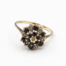 9ct gold diamond & sapphire floral cluster ring Size O 2.1 g