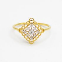 9ct gold diamond cluster openwork ring Size R 1/2 1.3 g