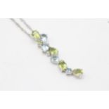 9ct white gold topaz & peridot articulated drop pendant necklace