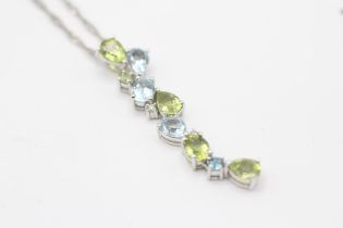 9ct white gold topaz & peridot articulated drop pendant necklace