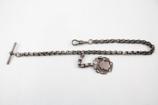 Silver antique watch chain with fob (40g)