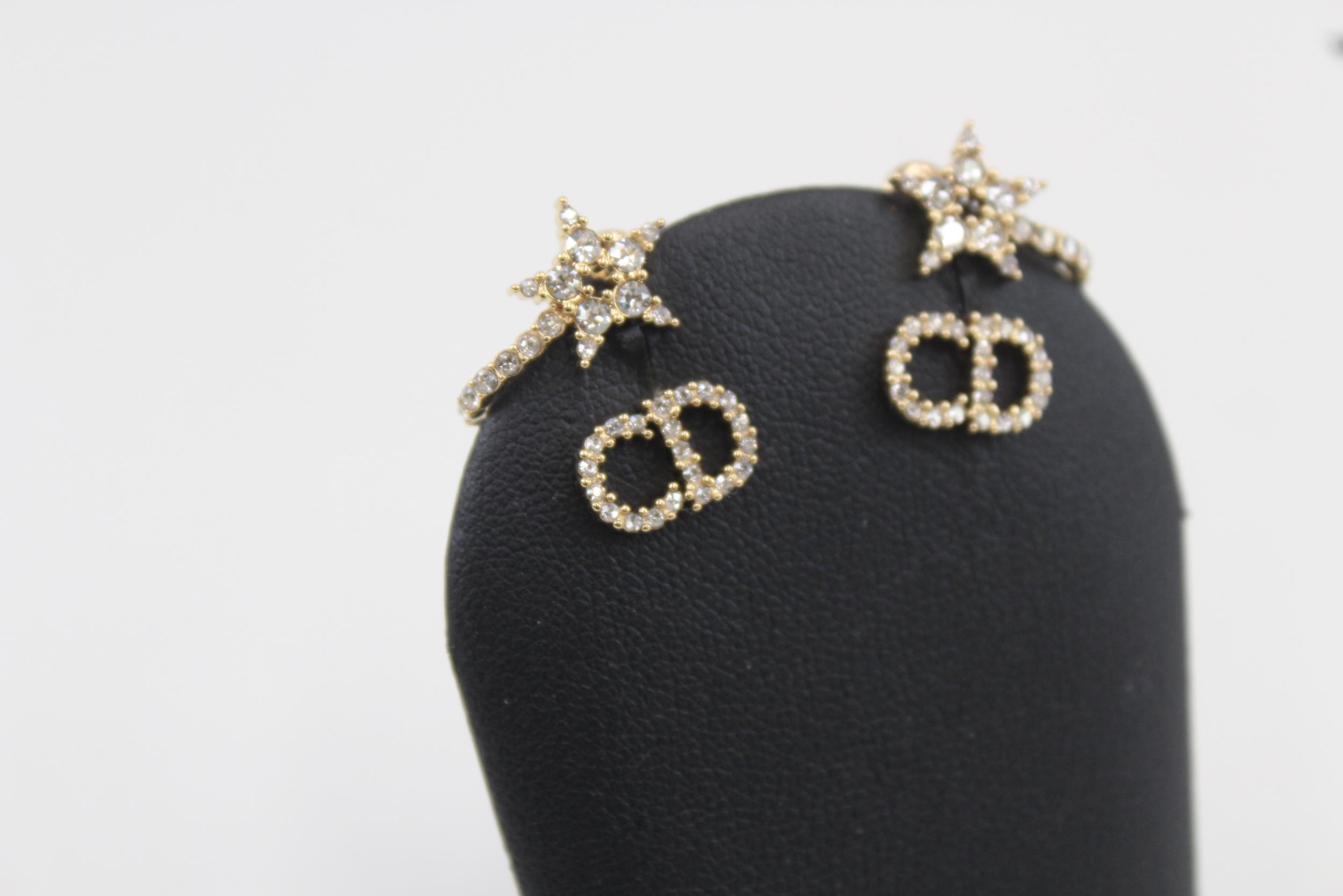 Pair of gold tone rhinestone earrings by designer Christian Dior with pouch (3g) - Image 4 of 7