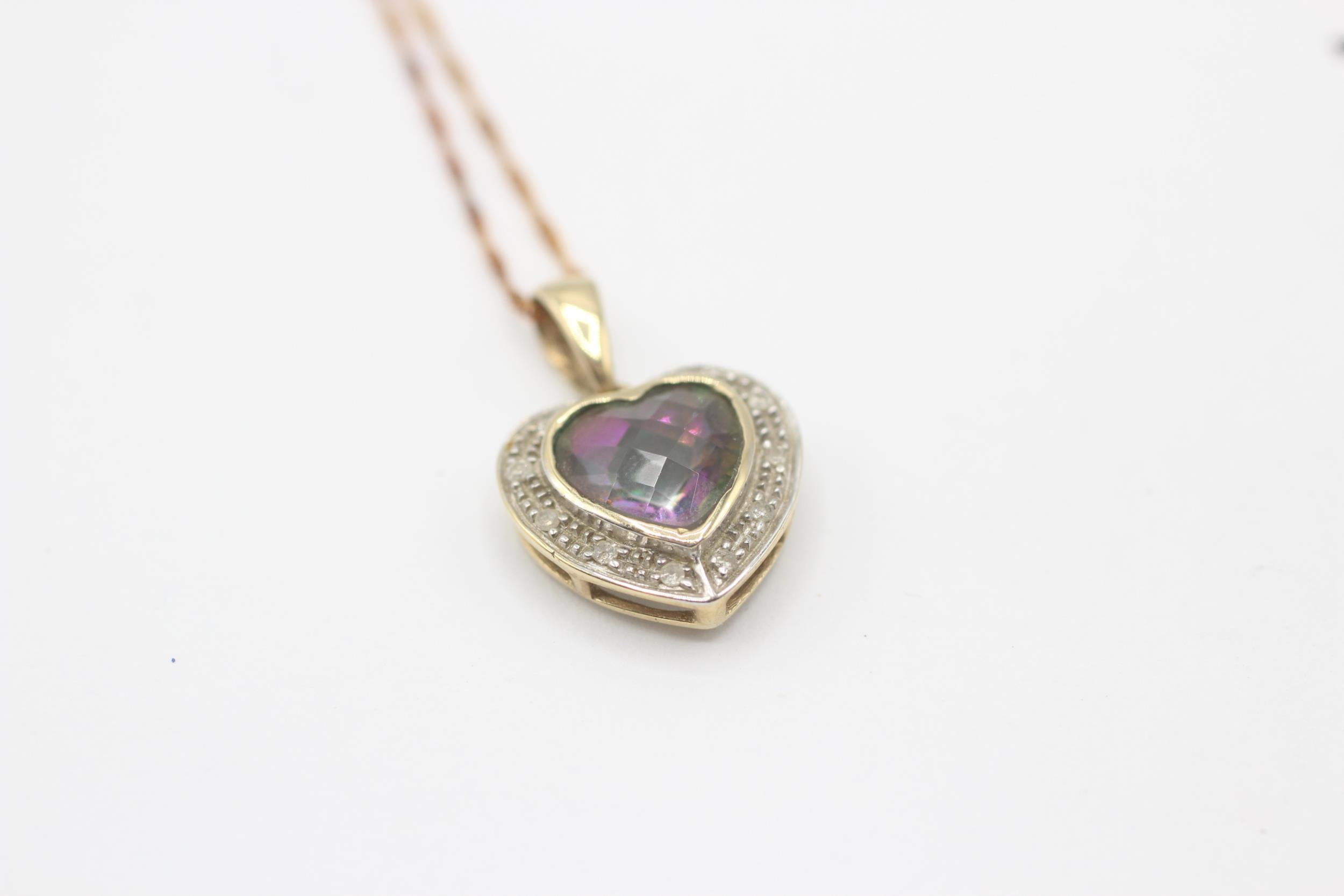9ct gold diamond & mystic topaz heart pendant necklace