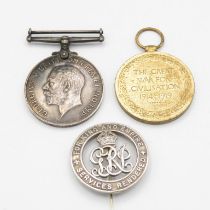 2x WWI medals and silver war badge 42141 Pte. E Shipley W Yorks Victor 38292 Pte J Wood E Yorks