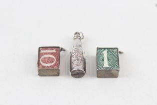 Three silver novelty charms including Guinness and emergency money (6g)