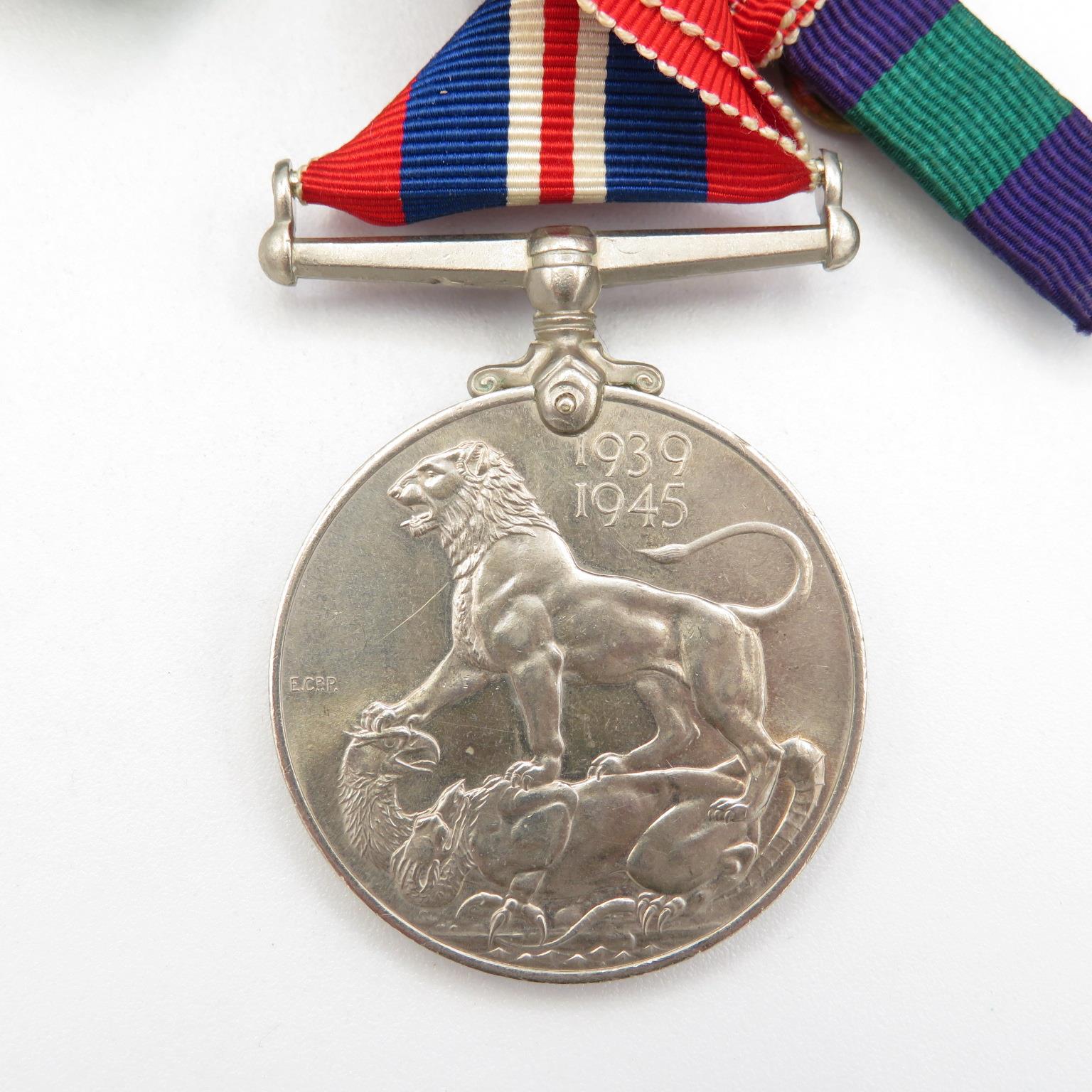 WWII mounted medal group inc. full size and miniature + Regimental tie and Royal Engineers Cap Badge - Image 7 of 14