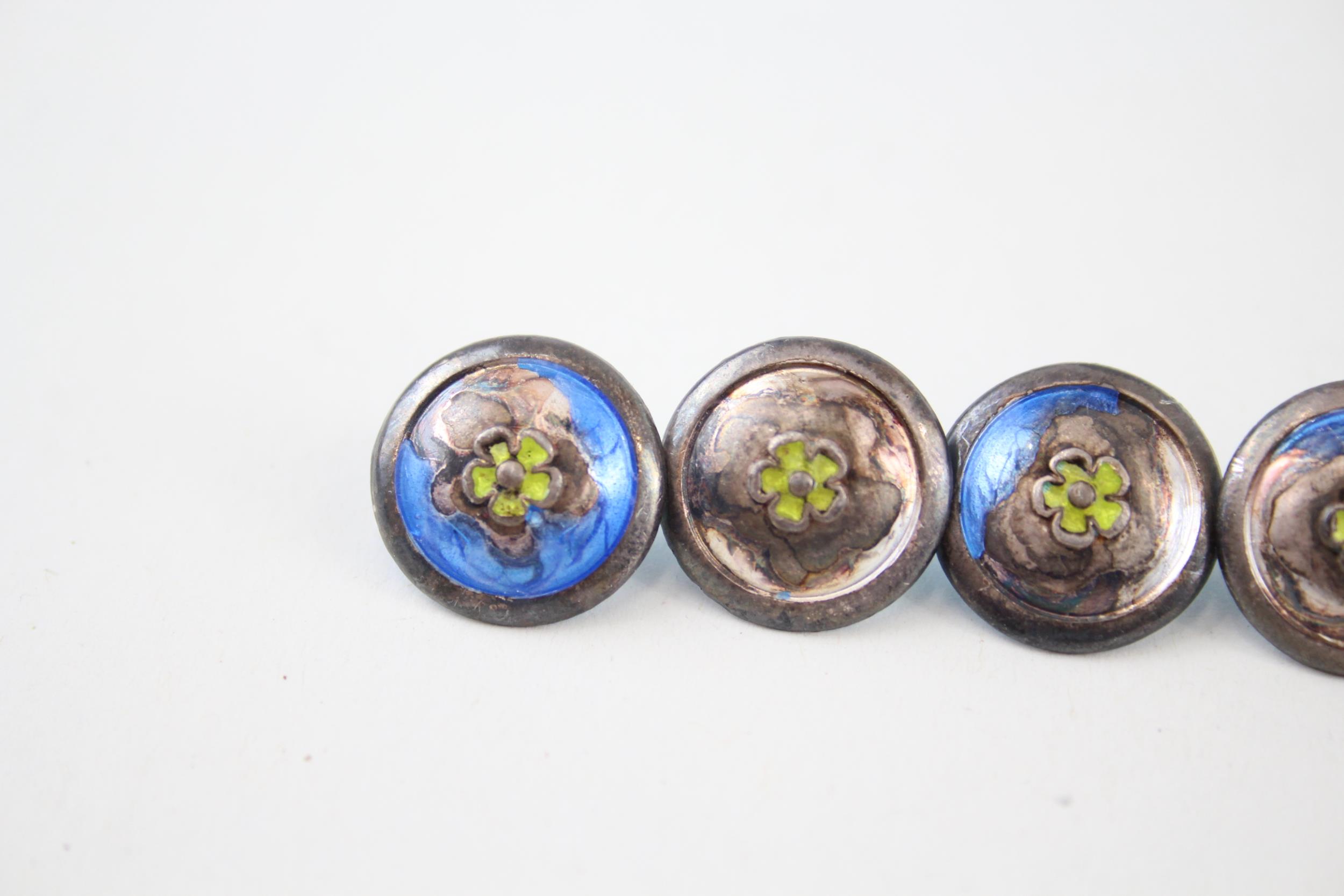 5 x Antique / Vintage Stamped .925 Sterling Silver Guilloche Enamel Buttons (8g) - Diameter - 1. - Image 2 of 5