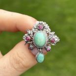 Silver Austro-Hungarian brooch set with gemstone and seed pearl (6g)