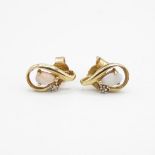 9ct gold opal & diamond stud earring with scroll backs 1.2 g