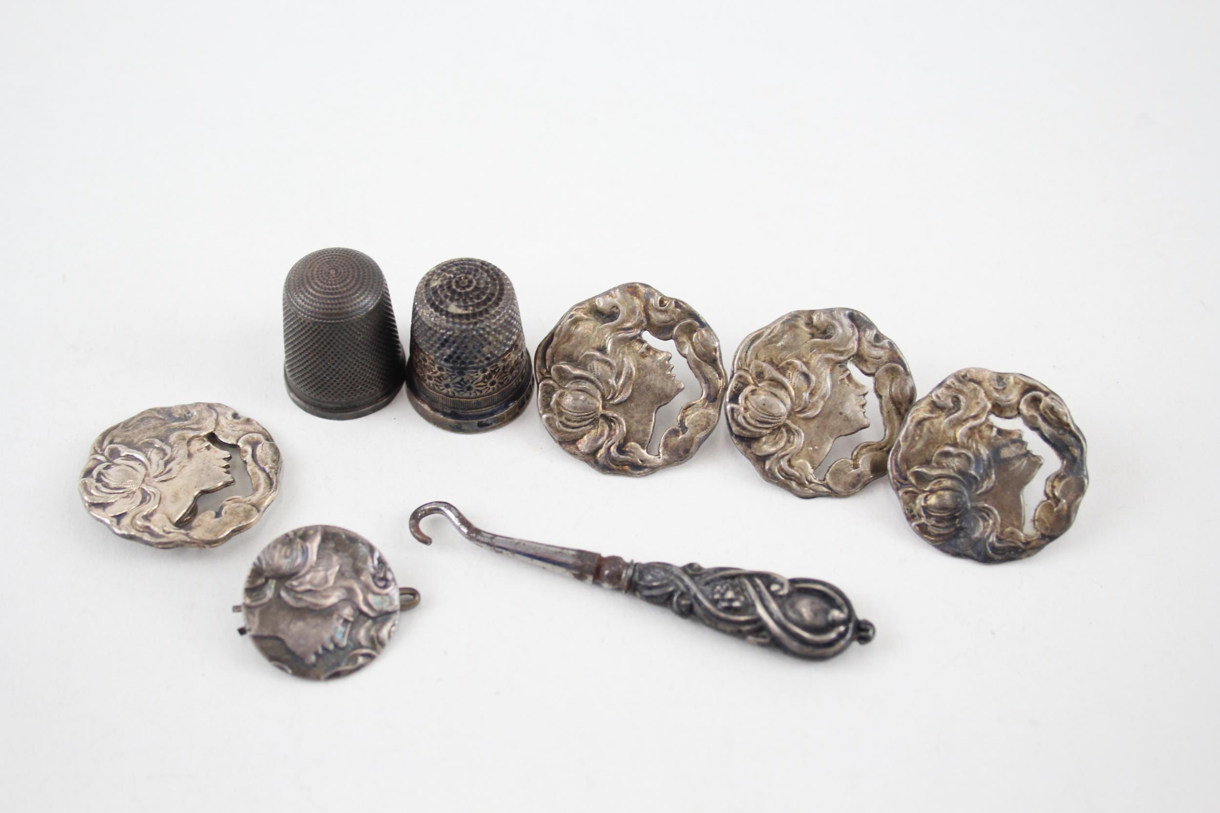 8 x Antique / Vintage HM .925 Sterling Silver Haberdashery Inc Art Nouveau 23g - Inc Art Nouveau,