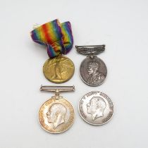 4x WWI GV medals name 2731 Pte. AH Dewes S. Staffs Disc. 75351 Pte L Brace W. Yorks Voctor/ 1725T