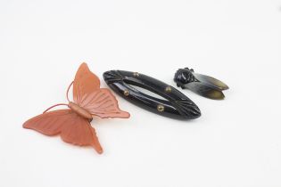 Three bug brooches including Bakelite & 1930s Cicada (22g)