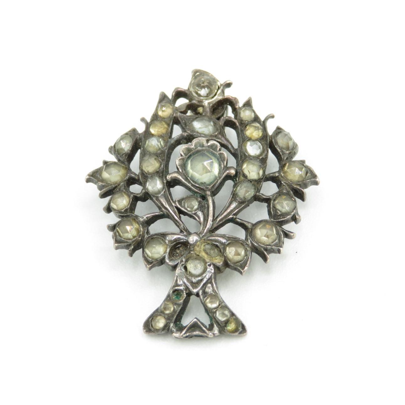 Silver 19th century Iberian old cut gemstone brooch (7g)