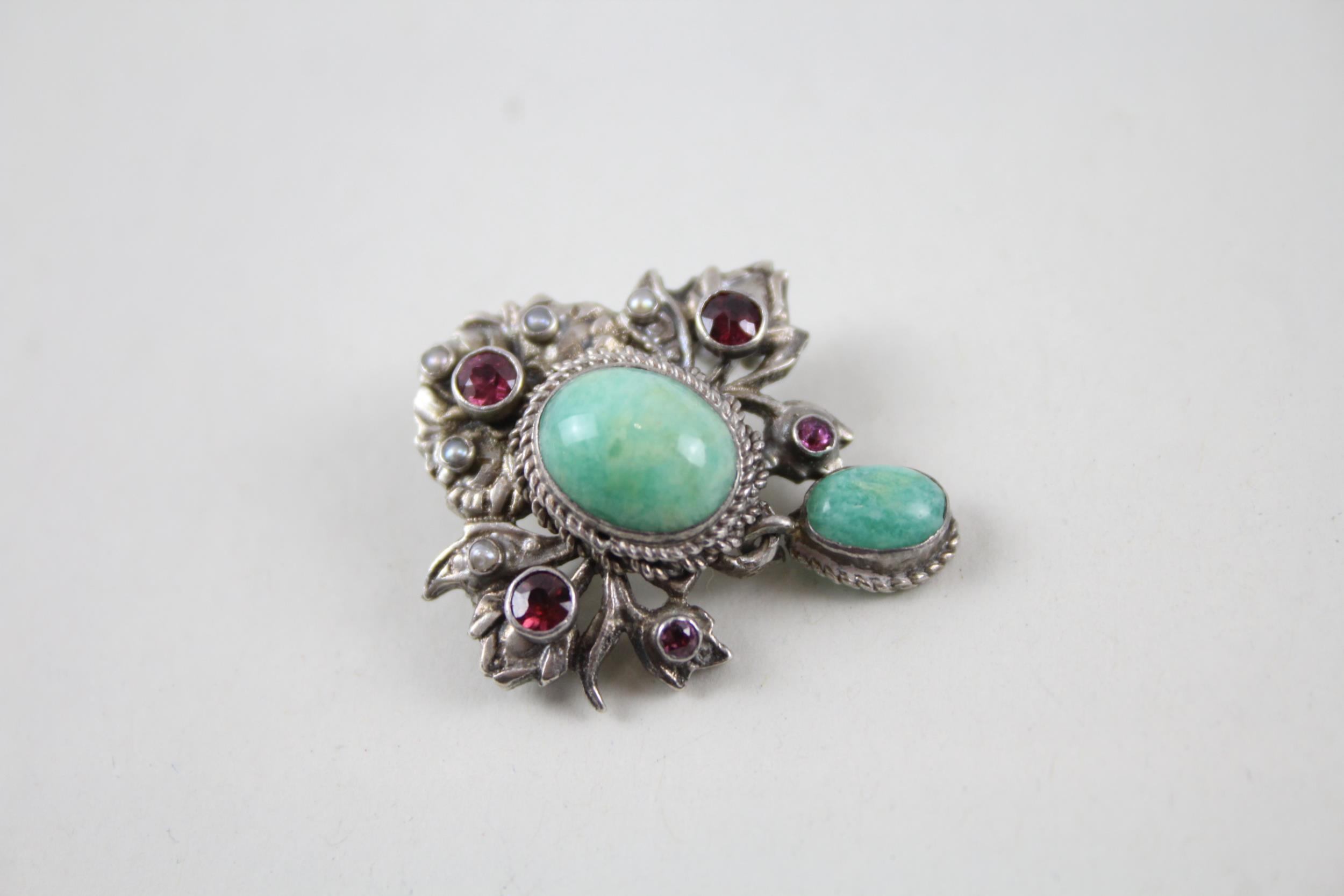 Silver Austro-Hungarian brooch set with gemstone and seed pearl (6g) - Image 7 of 9