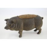 Antique / Vintage Base-Metal Novelty Pig Haberdashery Large Pin Cushion - Diameter - 14.5cm In