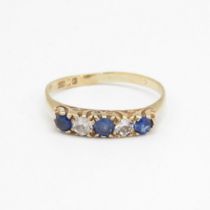 9ct gold white & blue gemstone five stone ring Size R