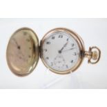 DENCO Gents Rolled Gold Full Hunter Pocket Watch Hand-wind WORKING - DENCO Gents Rolled Gold Full