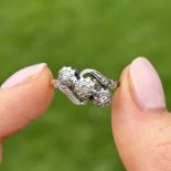 18ct gold & platinum single cut diamond three stone ring Size N 1/2 2.6 g