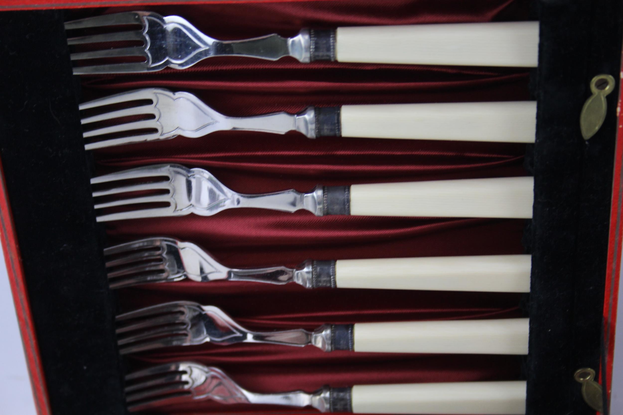 Silver Plate Cutlery Sets Fish Cutlery Ivorine Wooden Canteens x 4 - Silver Plate Cutlery Sets - Image 3 of 9
